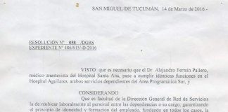 Resolución traslado de médico en el sur