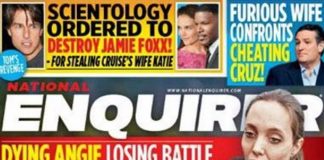 Fuerte tapa de una revista que muestra a Angelina Jolie su extrema delgadez.