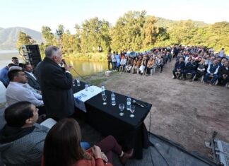 Jaldo encabezó el acto por la reparación de la Represa Lateral N° 3 de El Cadillal